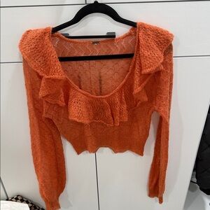 Free People Vibrant Orange Ruffle Blouse